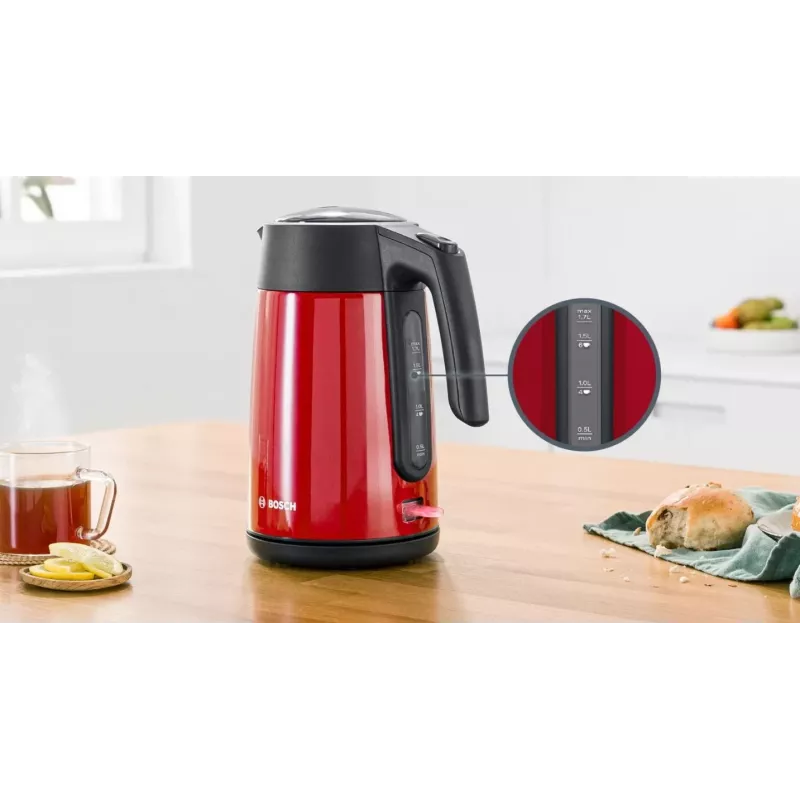 Bollitore elettrico Bosch TWK7L464 – capacità 1,7 L, 2400 W, rosso, corpo in plastica