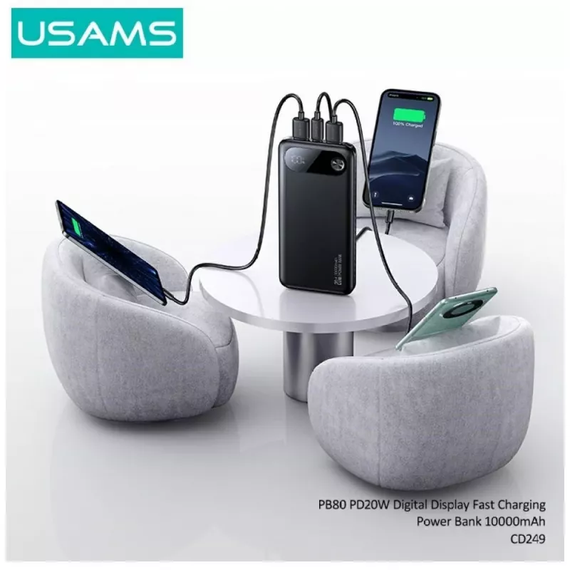 Powerbank portatile usams PB80 10000mAh 20W PD bianco