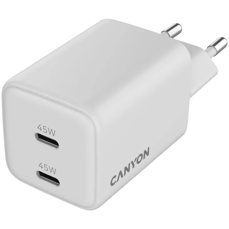 Caricabatterie Canyon CU45CC GaN 45 W 2xPD, bianco (CNS-CUW45CC)