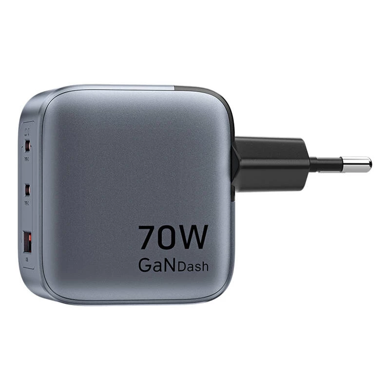 Caricabatterie GaN Vention FEXH0-EU 70W — 2x USB-C + 1x USB-A, PD 70W, 100–240V