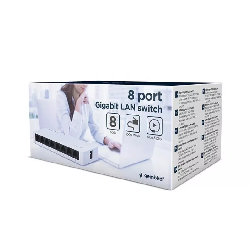 Switch unmanaged GEMBIRD NSW-G8-01 – 8× Gigabit Ethernet (10/100/1000), bianco, DC 5V