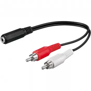 Wentronic Goobay cavo adattatore jack 3,5 mm/RCA, nero, 0,2 m - connettore femmina jack 3,5 mm (3 poli, stereo) > 2x connettore maschio RCA (audio sinistra/destra) (50092)