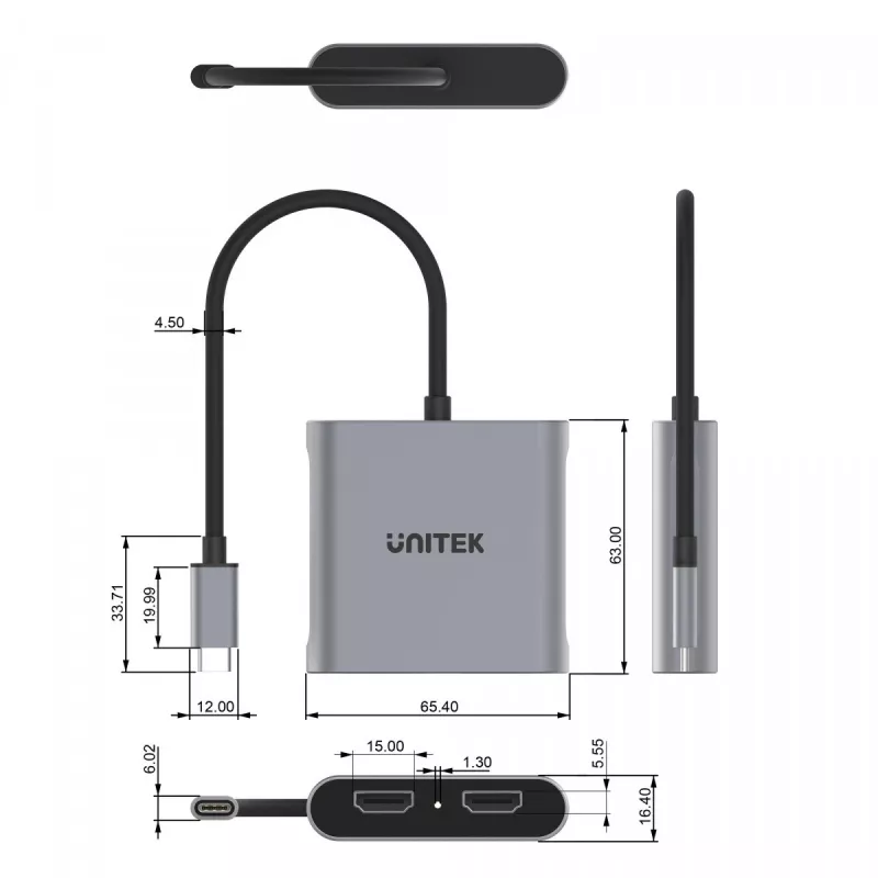 UNITEK adattatore USB-C, 2x HDMI, 4K@60HZ, MST, V1404B (V1404B)