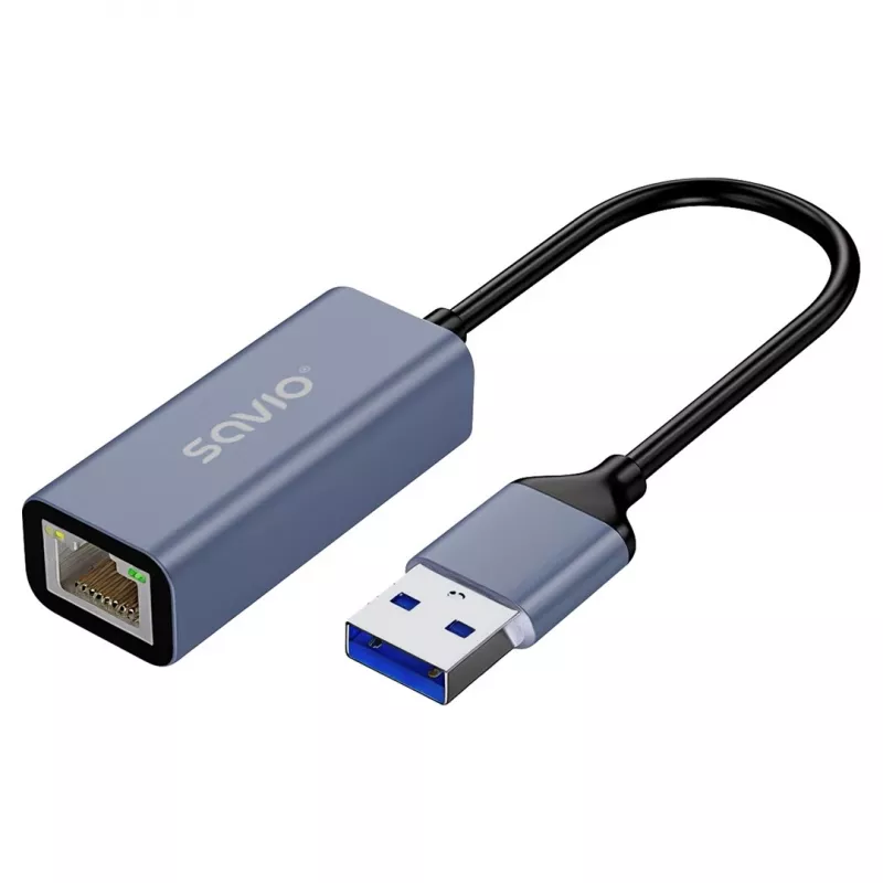 Adattatore di interfaccia di rete SAVIO AK-83 USB Type-A a RJ-45 connettore maschio, 5 Gbit/s, nero