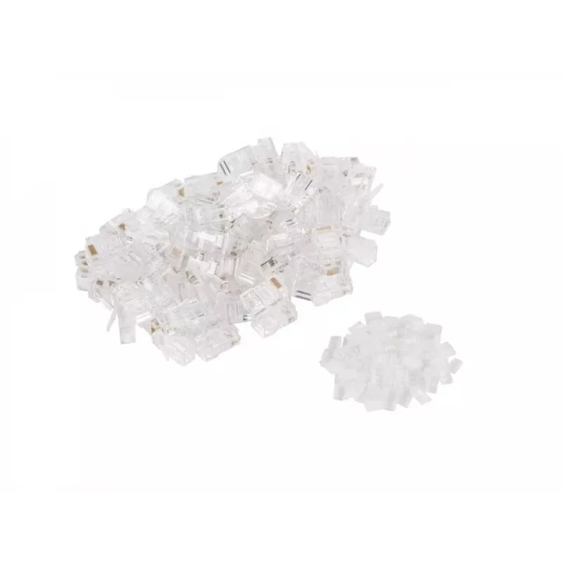 Connettore RJ-45 LANBERG PLU-6000 per cavi Cat6 U/UTP, trasparente/bianco, confezione da 100