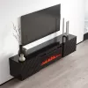 Mobile TV cama meble LUXE 301126 con camino elettrico integrato, 182,6×34,5×37,5 cm, nero lucido