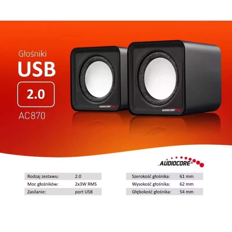 Diffusore PC a 2 vie Audiocore AC870 B — 3 W RMS, alimentazione USB con filo, ingresso 3,5 mm, 2.0 canali