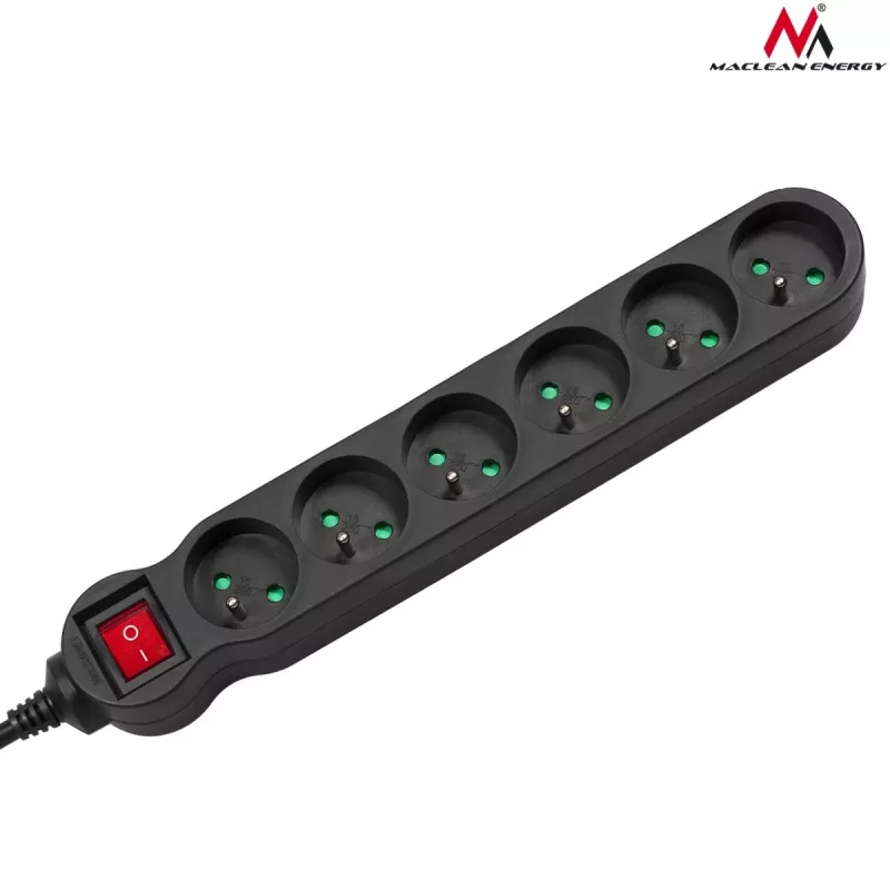 Prolunga elettrica MACLEAN MCE225 — cavo 1,5 m, 6 prese AC Type F, per interni, nero
