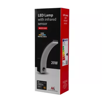 Lampada da parete LED MACLEAN MCE512 GR con sensore di movimento, sorgente LED a risparmio energetico