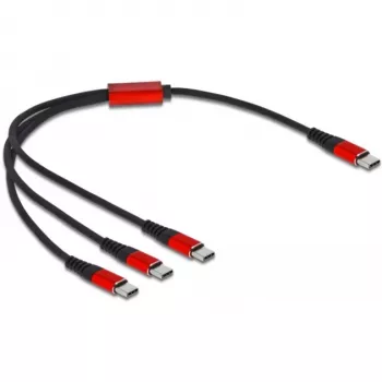 Cavo di ricarica USB DeLOCK 3-in-1 USB Type-C su 3 x USB Type-C 30 cm nero/rosso
