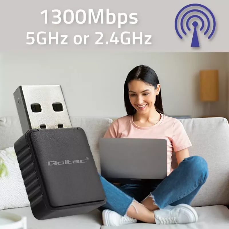 Adattatore wireless USB QOLTEC 56988 dual band 1300Mbps USB 3.0