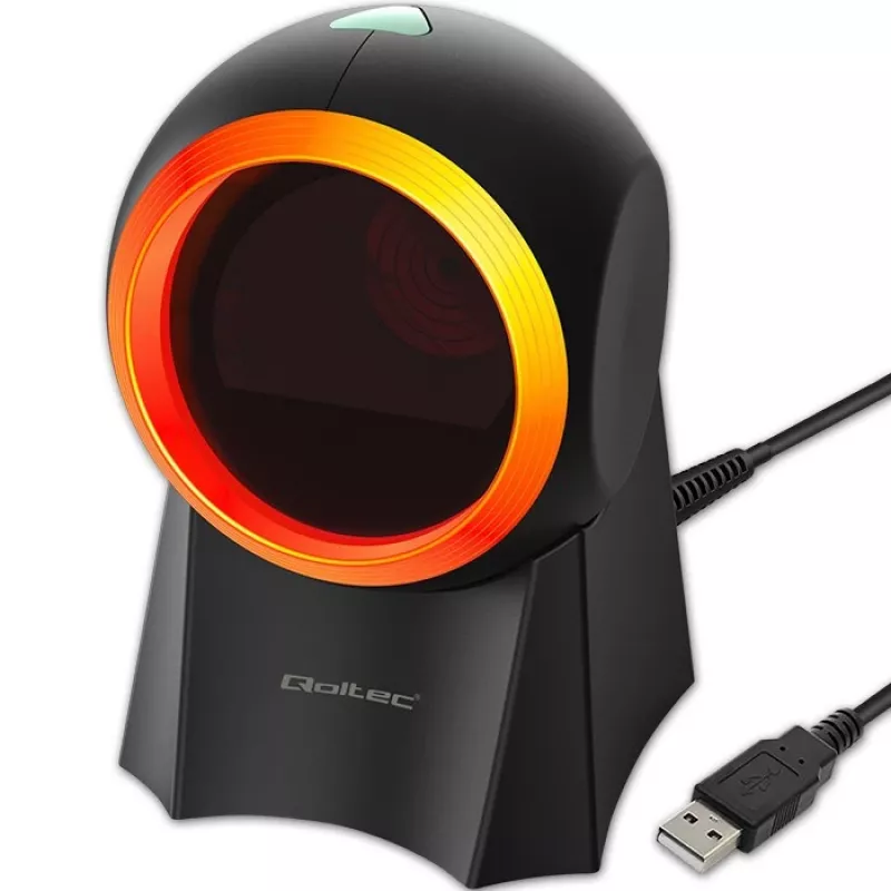 Qoltec 50857 lettore di codici a barre da tavolo cablato, 1D/2D, QR, USB, cavo da 1,75 m