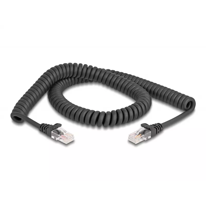 DeLOCK cavo a spirale RJ45, connettore maschio – connettore maschio, Cat.5e, 2 m, nero