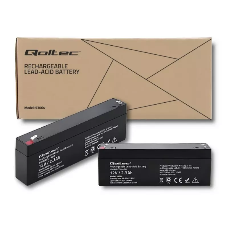 Batteria AGM sigillata QOLTEC 12V 2,3Ah per sistemi UPS e backup, scarica max. 34,5A