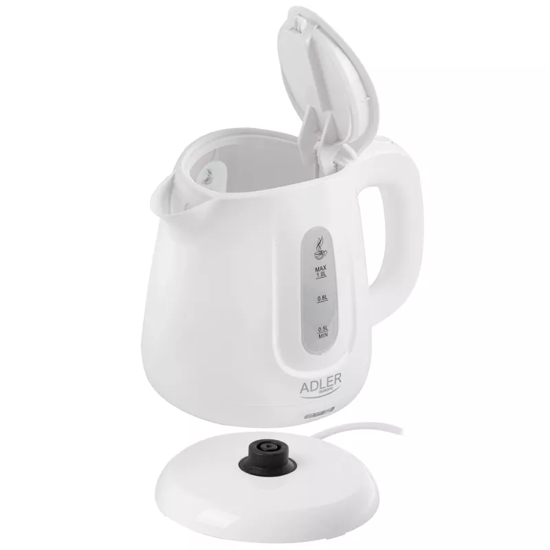 Bollitore Adler AD 1373 – capacità 1 L, 850 W, bianco, base 360°, polipropilene