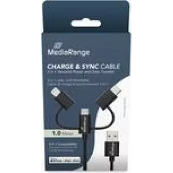 Cavo USB MediaRange MRCS246 — 1 m, USB A a USB-C / Micro USB-A / Lightning, USB 2.0, nero