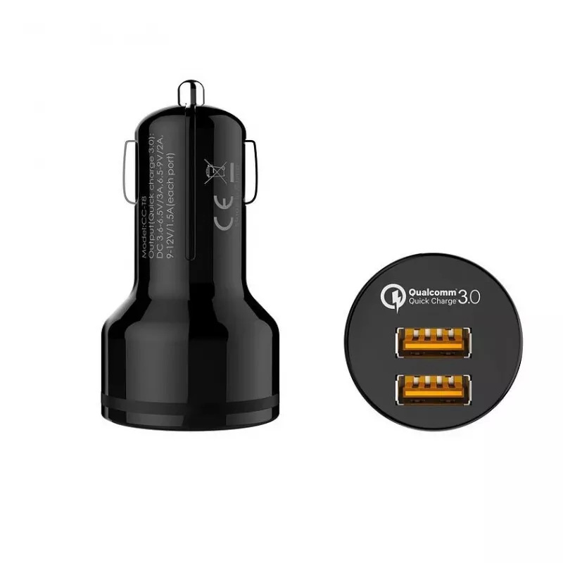 CC-T8 caricabatterie auto ultra rapido 2xUSB 3.0 6A 36W + cavo Micro-USB 1 m
