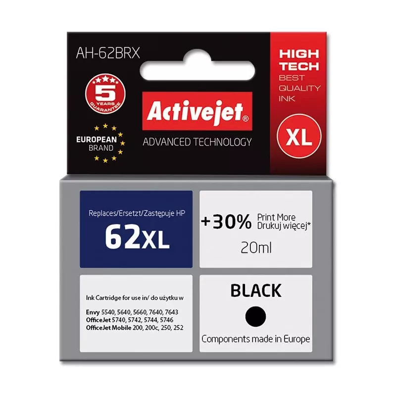 Activejet AH-62BRX inchiostro (sostituto per HP 62XL C2P05AE; Premium; 20 ml; nero)
