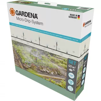 Set di irrigazione a goccia Micro-Drip-System per aiuola di verdure/fiori 60 m², gocciolatori nero/grigio, modello 2023