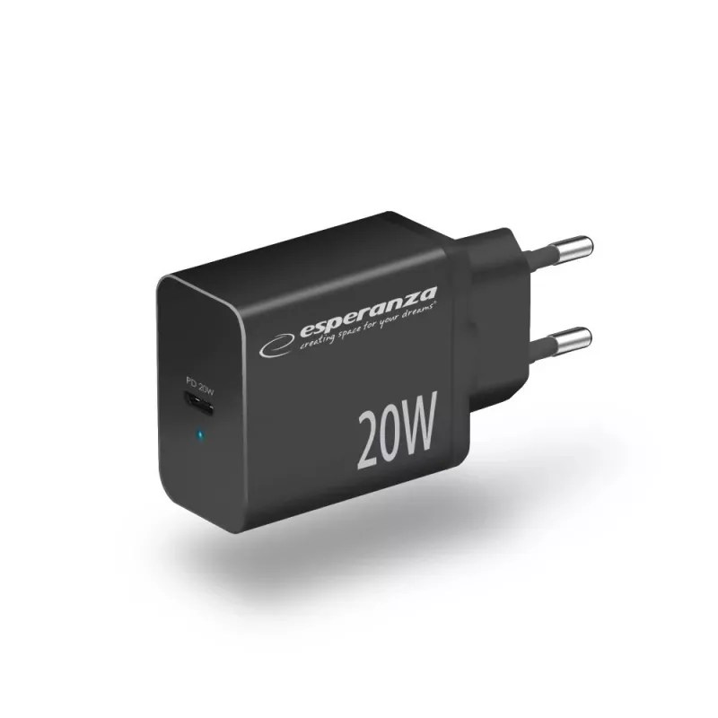 Caricabatterie da rete ESPERANZA EZC104K 20W nero, alimentatore USB per dispositivi portatili