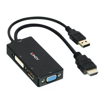 Lindy convertitore HDMI a DisplayPort, DVI e VGA, 0,15 m, 2160p, nero, DP STDP2600, DVI-D PS8222, VGA AG6200, 8 Bit, 0 - 65 °C