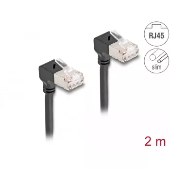 Cavo di rete DeLOCK RJ45 Cat.6A S/FTP sottile 90° verso il basso 2 m nero