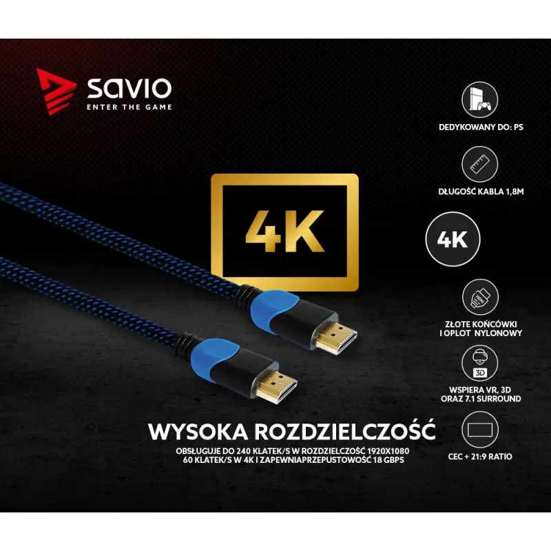 Cavo HDMI Savio GCL-02 1,8 m HDMI Type-A (standard) nero, blu