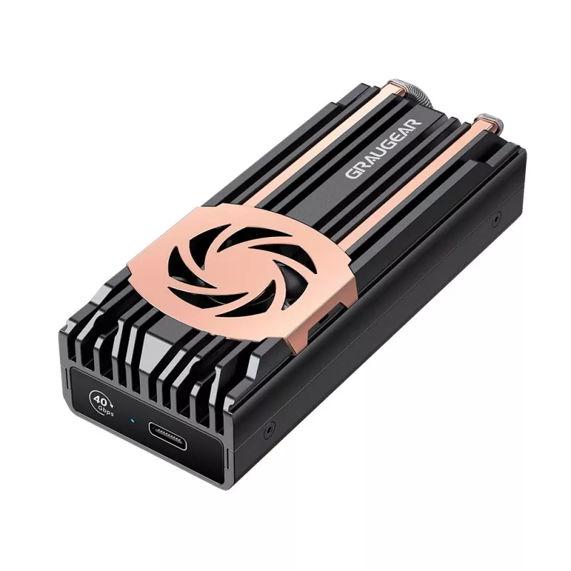 GrauGear G-M2U4-40G-F box esterno per SSD M.2 NVMe, PCIe 4.0, USB4 (USB-C), 40 Gbit/s, alluminio, con ventola, nero