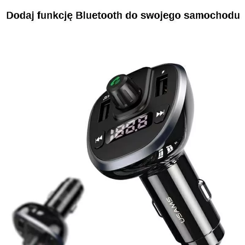 USAMS US-CC115 C21 Trasmettitore FM per auto con caricabatterie USB doppio, Bluetooth 5.0, 3,4 A, nero