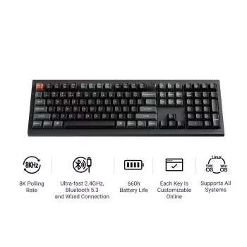Tastiera meccanica Full-Size (100%) Keychron V6 Ultra 8K — QWERTY, Bluetooth, RGB LED, nero