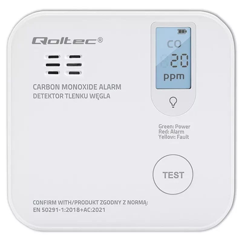 Rilevatore di monossido di carbonio QOLTEC 52577 — allarme a batteria, livello sonoro 85 dB