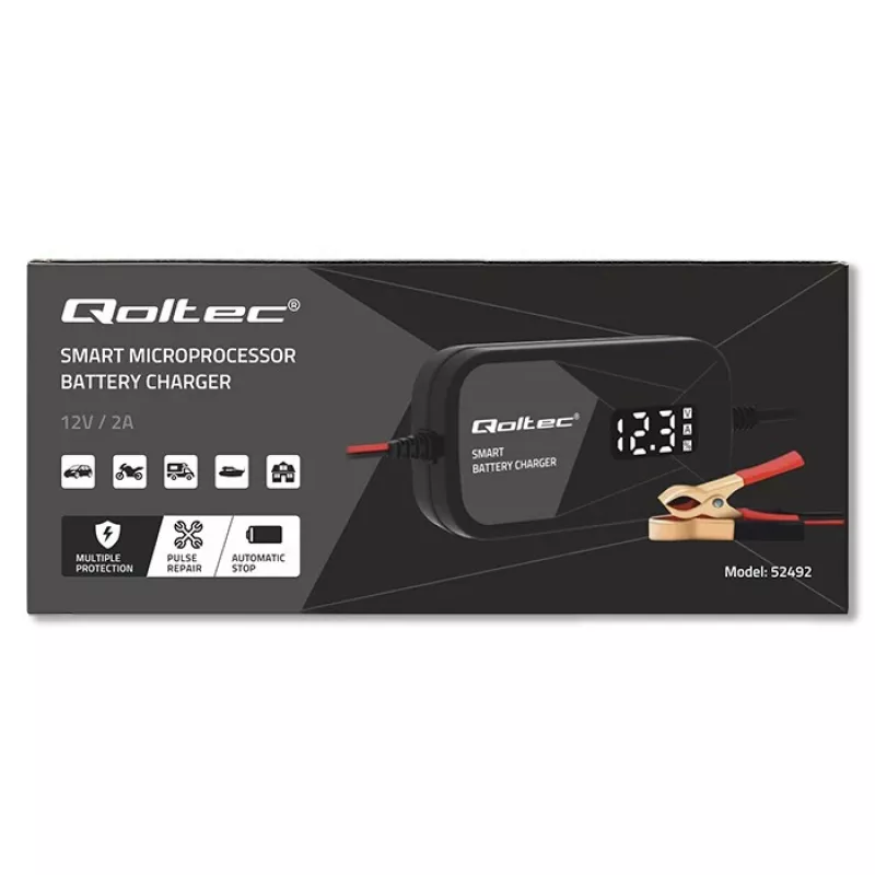 Caricabatterie QOLTEC 52492 12V 2A con controllo a microprocessore e rigenerazione celle