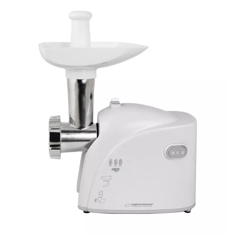 Tritacarne elettrico ESPERANZA EKM032 — 2200 W, bianco, 3 dischi forati, accessori kebbe e salsicce