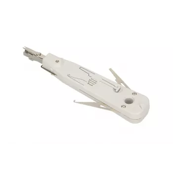 Strumento di inserimento a crimpare Extralink NT-T002, lama in acciaio temprato, impugnatura in plastica, funzione di bloccaggio, grigio/bianco