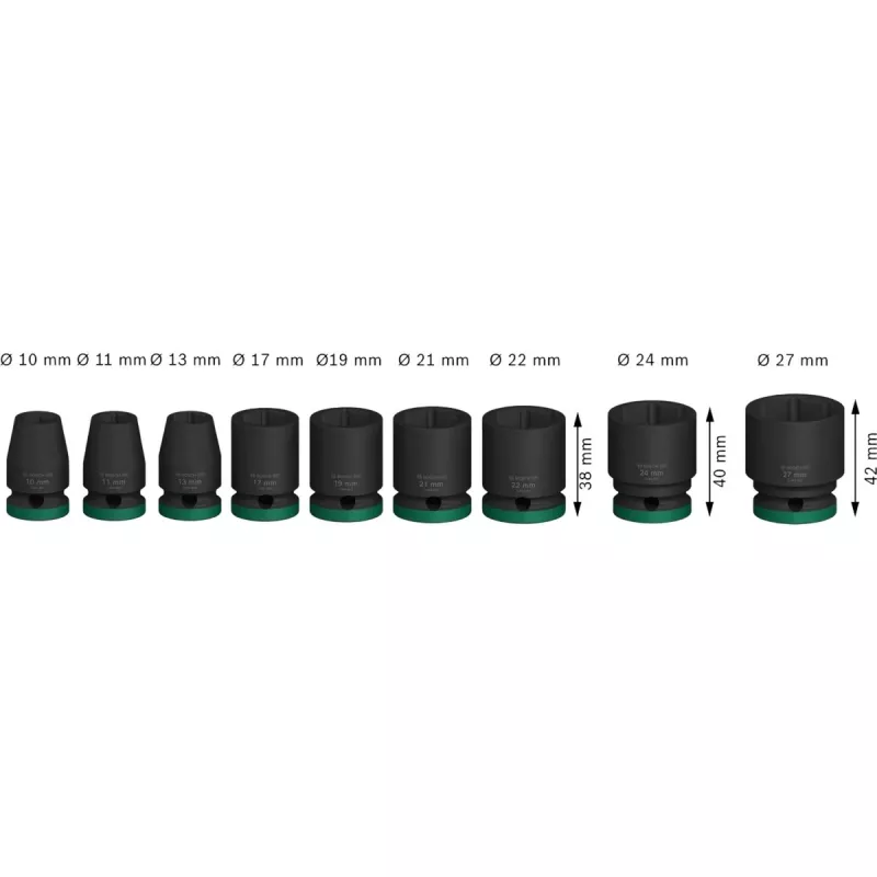 Set di chiavi a percussione Bosch Powertools PRO 1/2 pollice 9 pezzi, nero