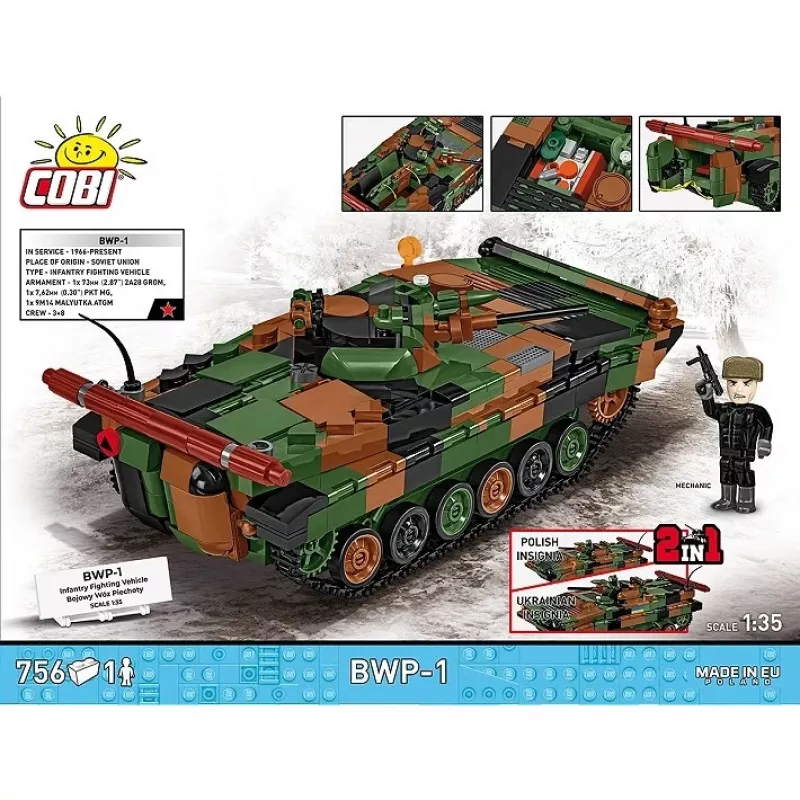 Set di mattoncini Cobi Armed Forces BWP-1 2630 — set modello del veicolo da combattimento anfibio polacco-ucraino
