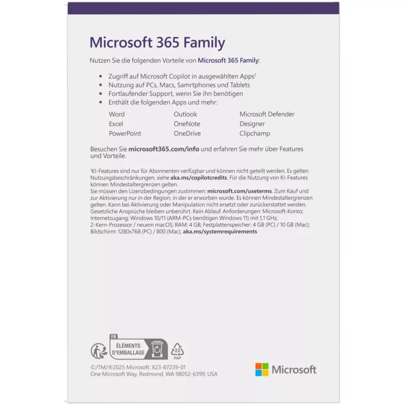 Microsoft 365 Family Box Pack 1 anno fino a 6 persone Android iOS Windows MacOS