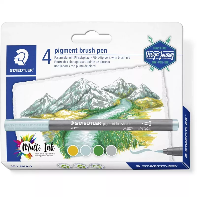 Staedtler Design Journey 371 BK4-2 set di pennarelli a pennello a pigmento, Lake Colors, 4 pz