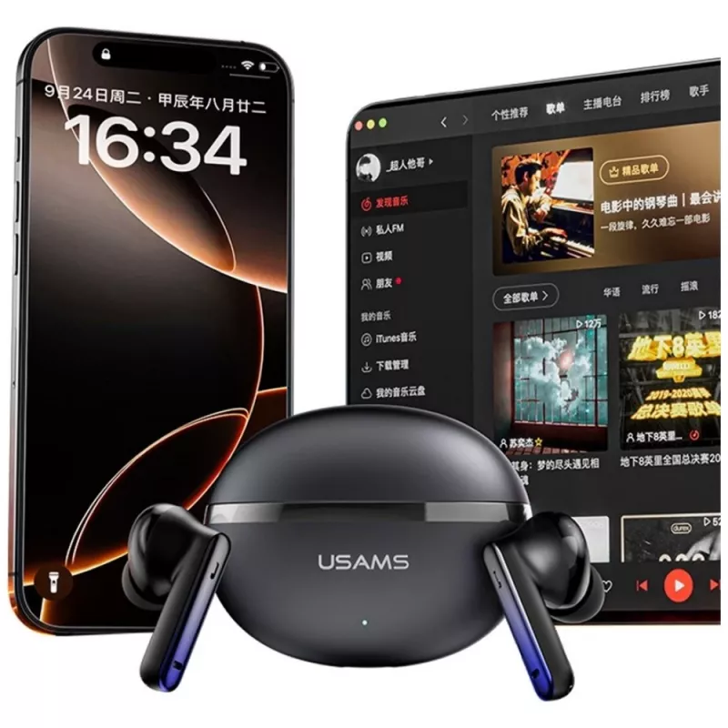 Cuffie Bluetooth Usams TWS E02 ANC+ENC nere