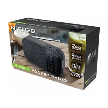 Radio portatile Muse M-025 R — MW/FM, nera, a batteria, compatta (32×130×70 mm)