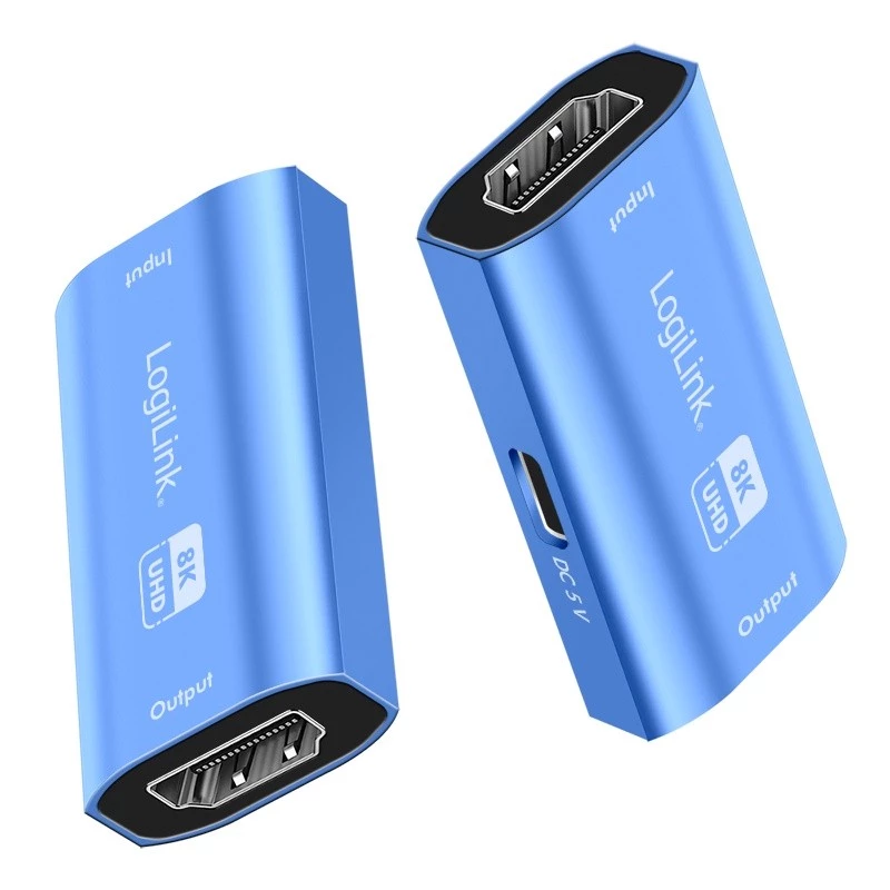 Ripetitore HDMI, 20m, 8K 60Hz, HDCP 2.3, alluminio, blu
