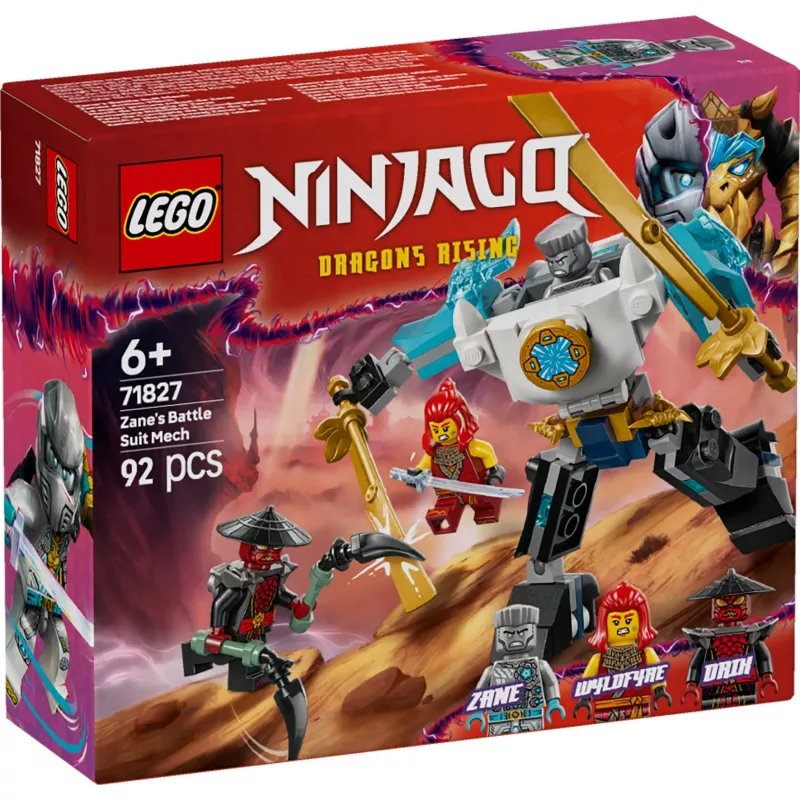LEGO NINJAGO Set 71827 Mech armatura da combattimento di Zane, 92 pezzi, 2 minifigure, altezza 100 mm, età 6+