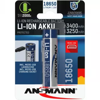 Batteria Ansmann 1307-0003 per uso domestico ricaricabile 18650 litio-ione (Li-Ion)