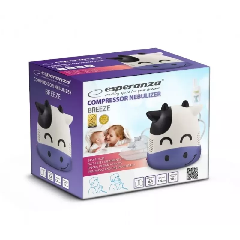 Nebulizzatore a compressore Esperanza ECN001 inalatore a compressore, 220 V, dimensione particelle 0,5–10 μm, quantità nebulizzata 10 ml, frazione respirabile ≥70 %