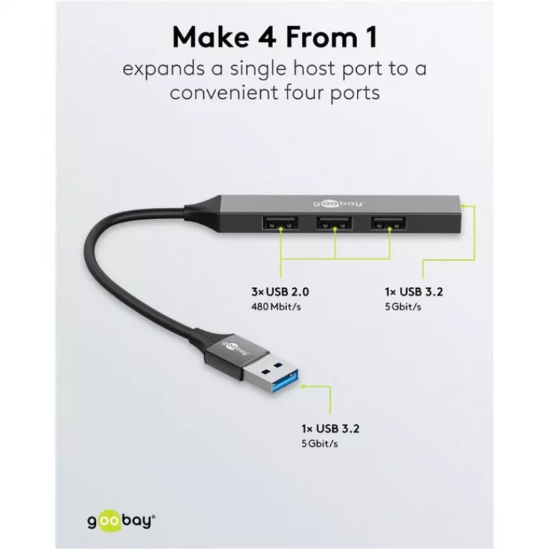 Hub USB Goobay 74456 Type-A 5000 Mbit/s grigio chiaro