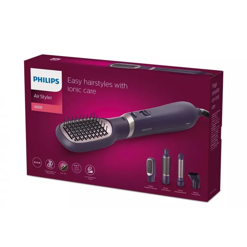 Philips 3000 series BHA313/00 strumento per styling capelli spazzola ad aria calda caldo nero 800 W 1,8 m