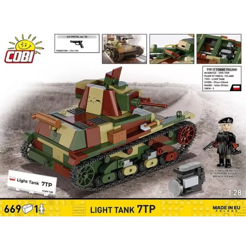 Mattoncini Cobi Carro armato leggero 7TP modello, 669 pezzi, COBI-2661