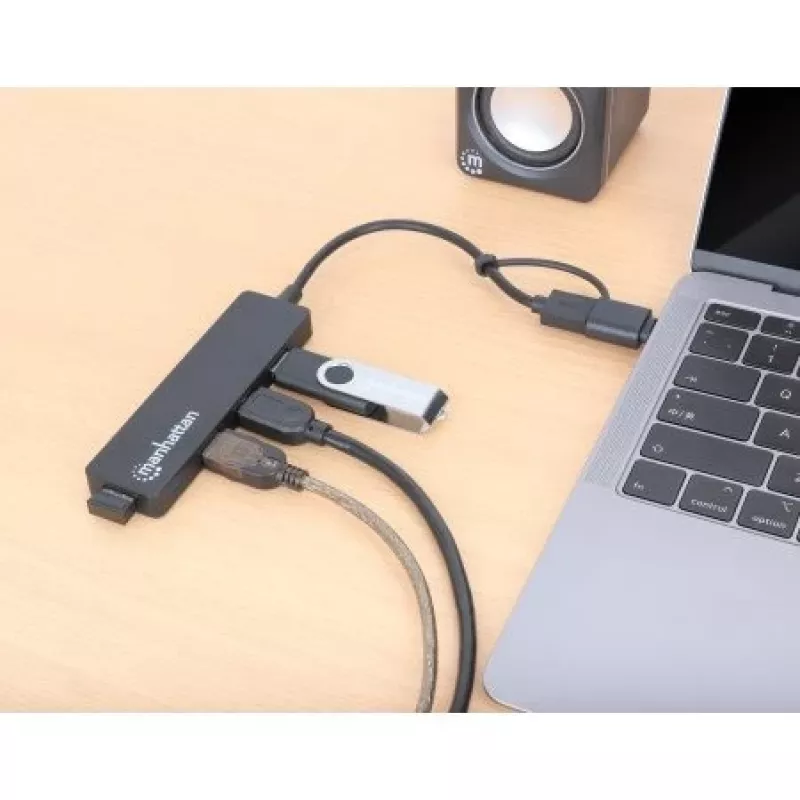 Dock/hub combo USB-C e USB-A Manhattan, porte (4): USB-A (x4), 5 Gbit/s (USB 3.2 Gen1 aka USB 3.0), alimentato via USB (nessun alimentatore esterno necessario)