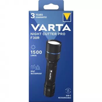 Torcia Varta F30R alluminio ricaricabile LED, cassa in alluminio, ricaricabile