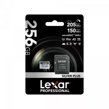 Scheda di memoria microSD 256GB C10 A2 U3 V30 205/150MB/s Silver Plus